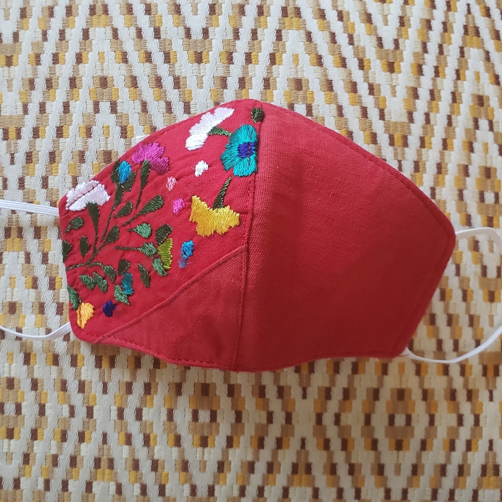 Red Otomi Embroidered Mexican Mask from San Miguel de Allende